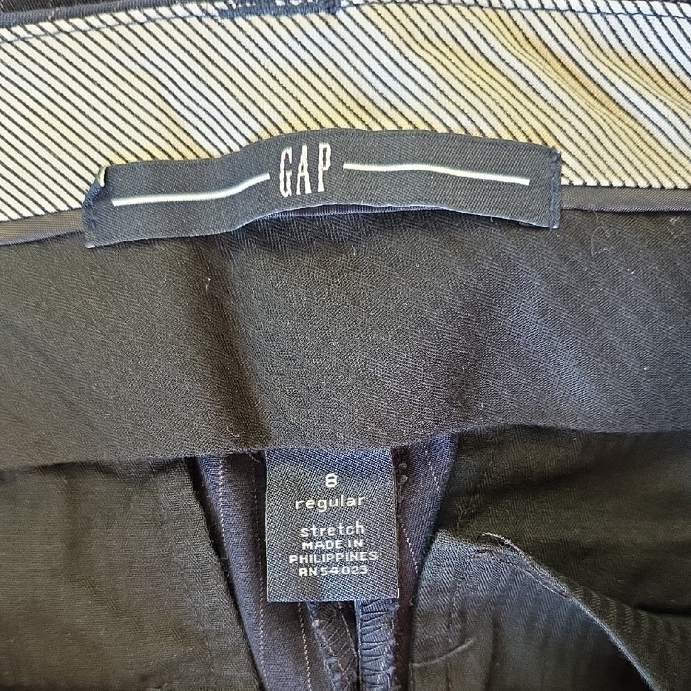 Pinstripe Navy Blue Pin Strip Curvy Size 8 Straight Wide Trousers - Picture 4 of 9